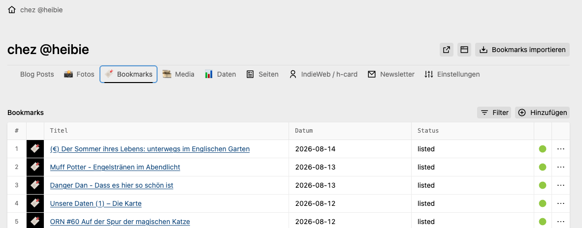 Neu im Blog - Bookmarks und Backstage